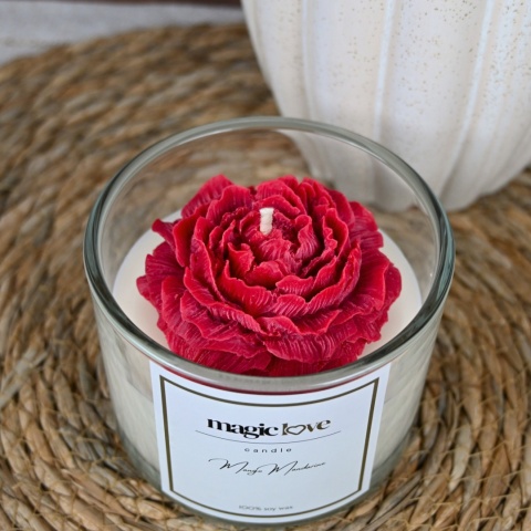 Świeca sojowa duża czerwona piwonia