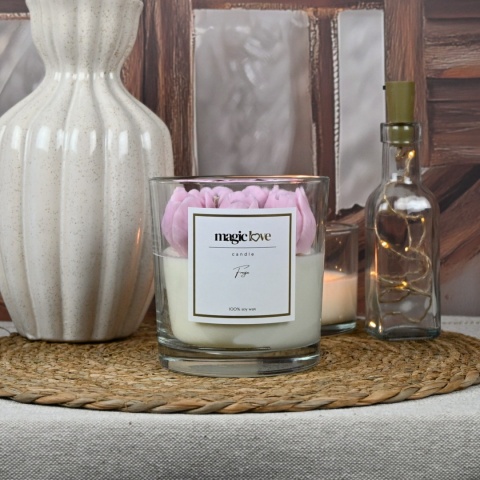 Świeca sojowa duże tulipany różowe