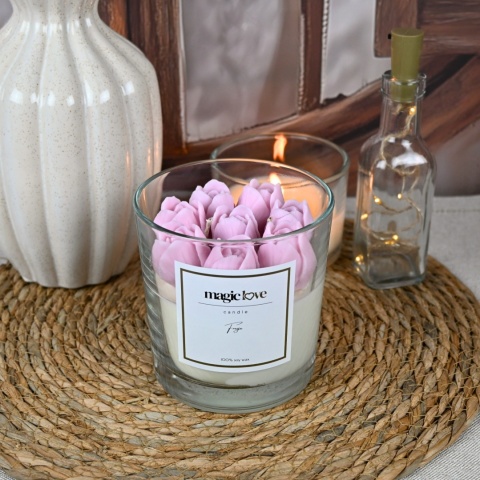 Świeca sojowa duże tulipany różowe